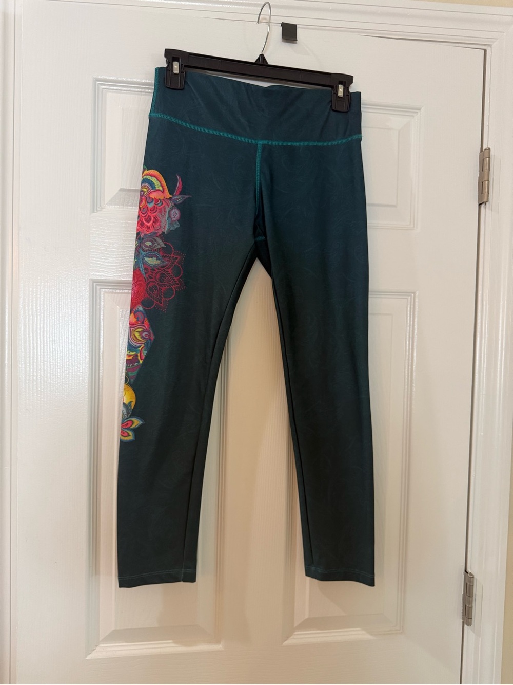 Desigual Teal Leggings with Multicolor Floral Side Print